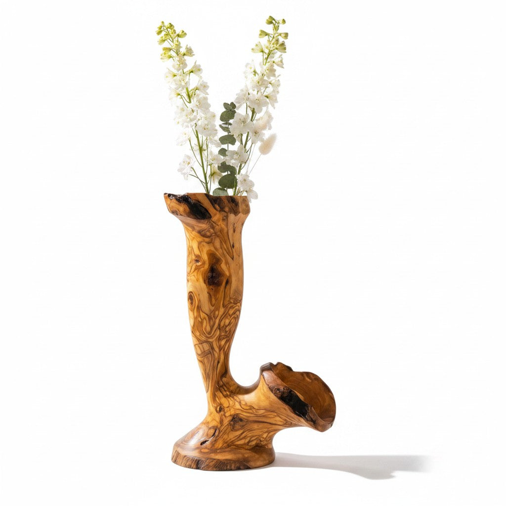 Handcrafted Olive Wood Pitcher Vase (25x15x40) | One-of-a-Kind Real Piece