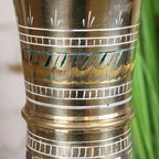 Vintage 77cm Large Brass Vase Hand Painted and Etched - White