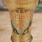 Vintage 92cm Large Brass Vase Hand Painted and Etched - Pink and Green