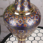 Vintage Brass Vase Pair 45cm Hand Painted and Etched