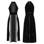Punk Rave Selene Velvet Mesh High Slit Goth Dress In Black