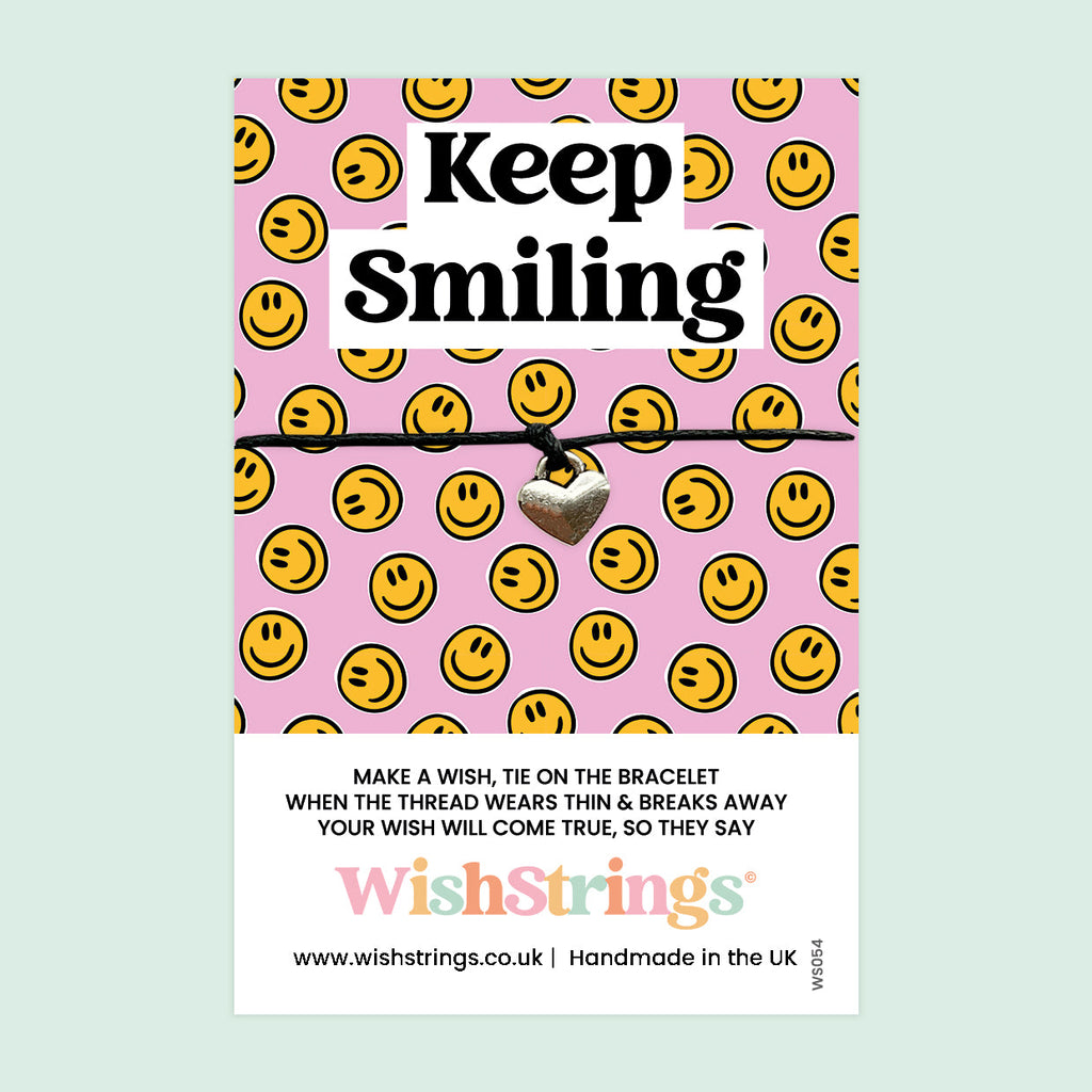 Keep Smiling Bracelet – Handmade Wax Cord With Smiley Face Card | Positivity Gift