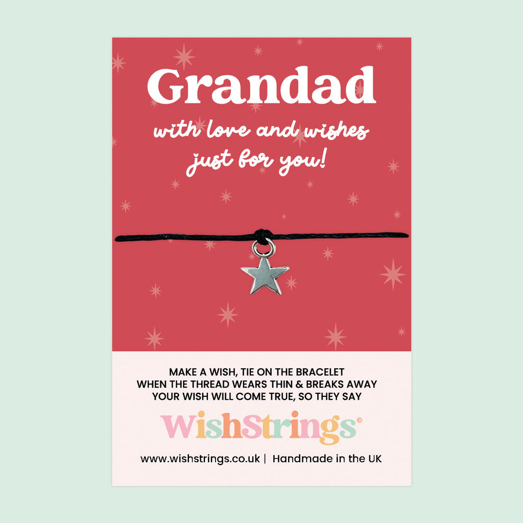 Grandad Wish Bracelet – Handmade Silver Waxed Cotton Cord | Birthday & Fathers Day Gift Card