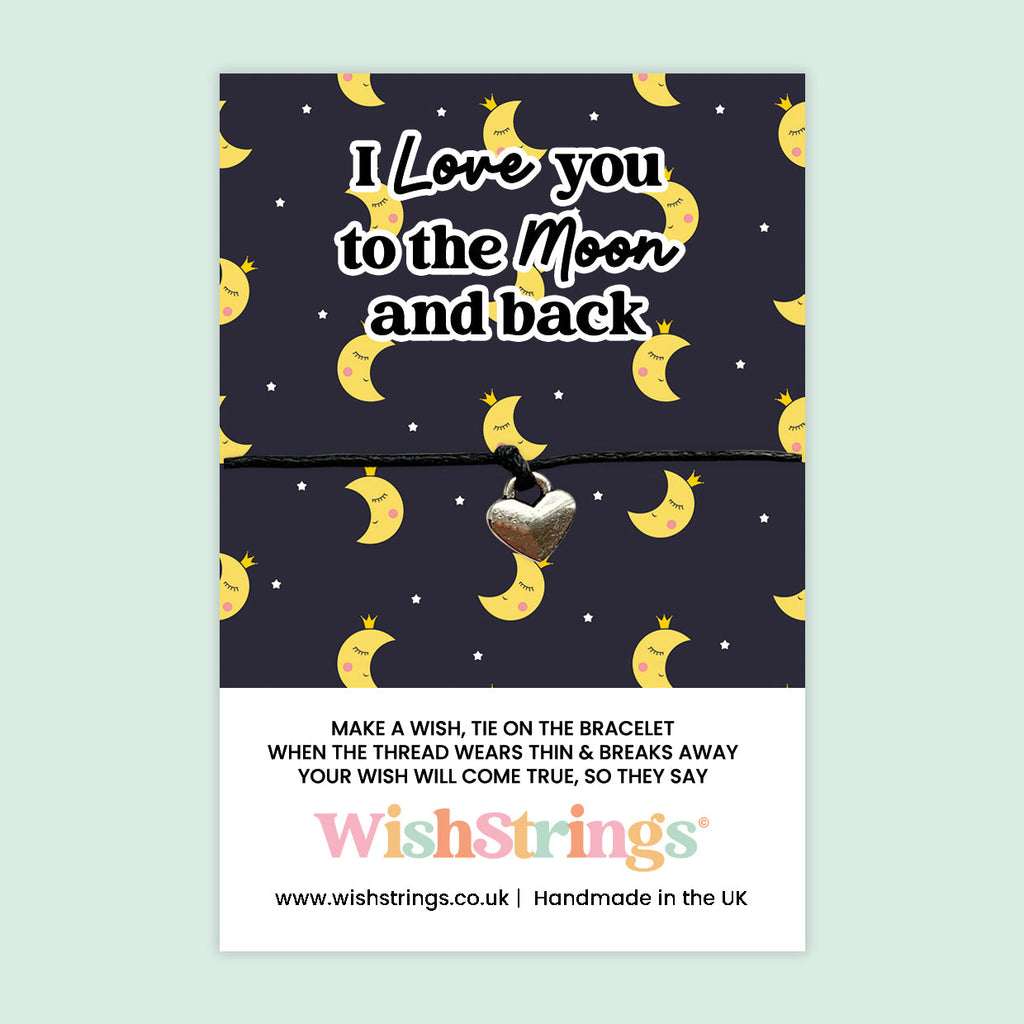 WishStrings ‘I Love You to the Moon and Back’ Wish Bracelet | Romantic Gift for Valentine’s Day, Anniversaries or Just Because | Handmade Keepsake for Loved Ones