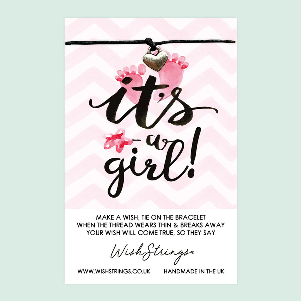 WishStrings ‘It’s a Girl’ Wish Bracelet | Thoughtful Gift for Baby Gender Reveal | Meaningful Keepsake for New Parents