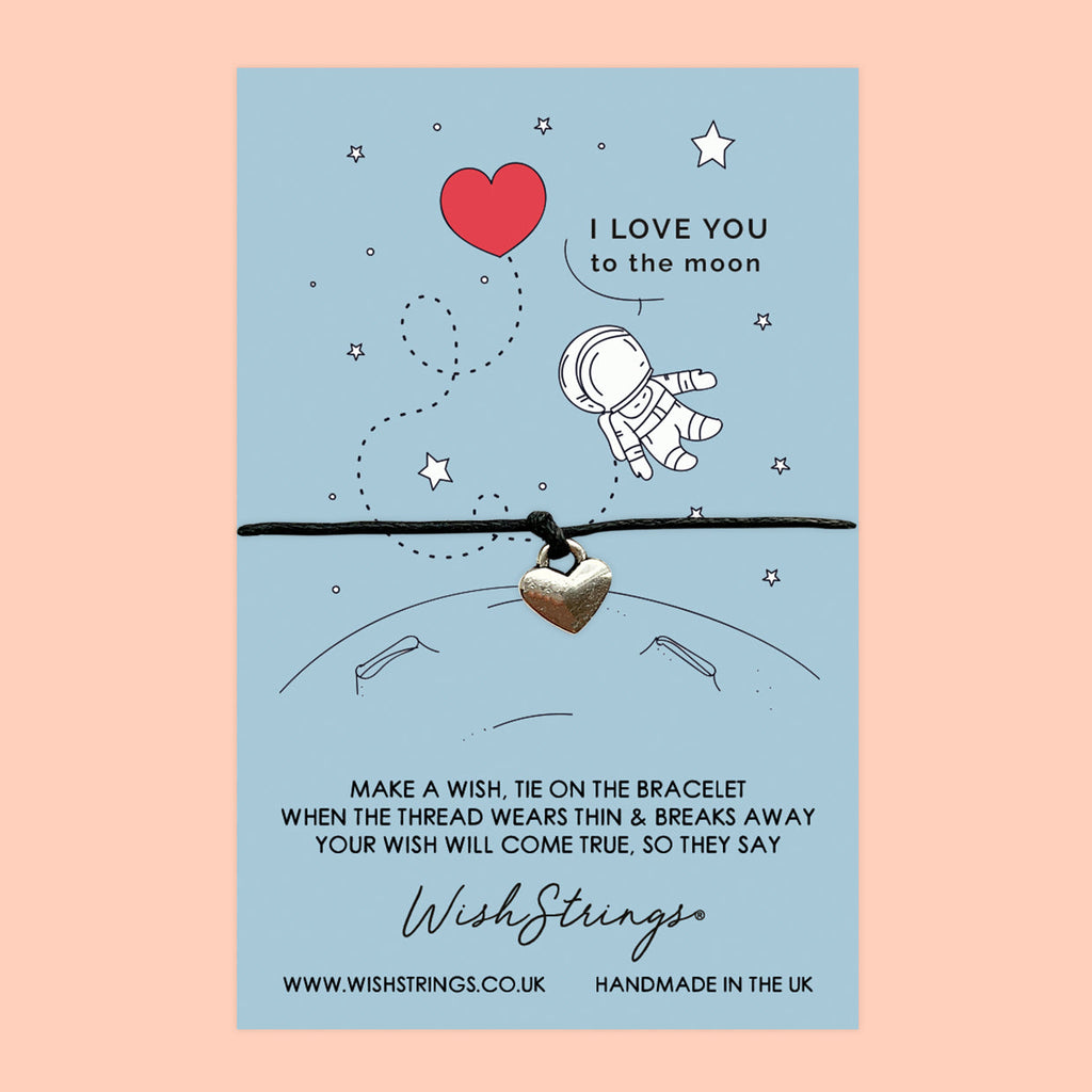 To the Moon Wish Bracelet – Handmade Wax Cord Birthday Wish Bracelet With Gift Card