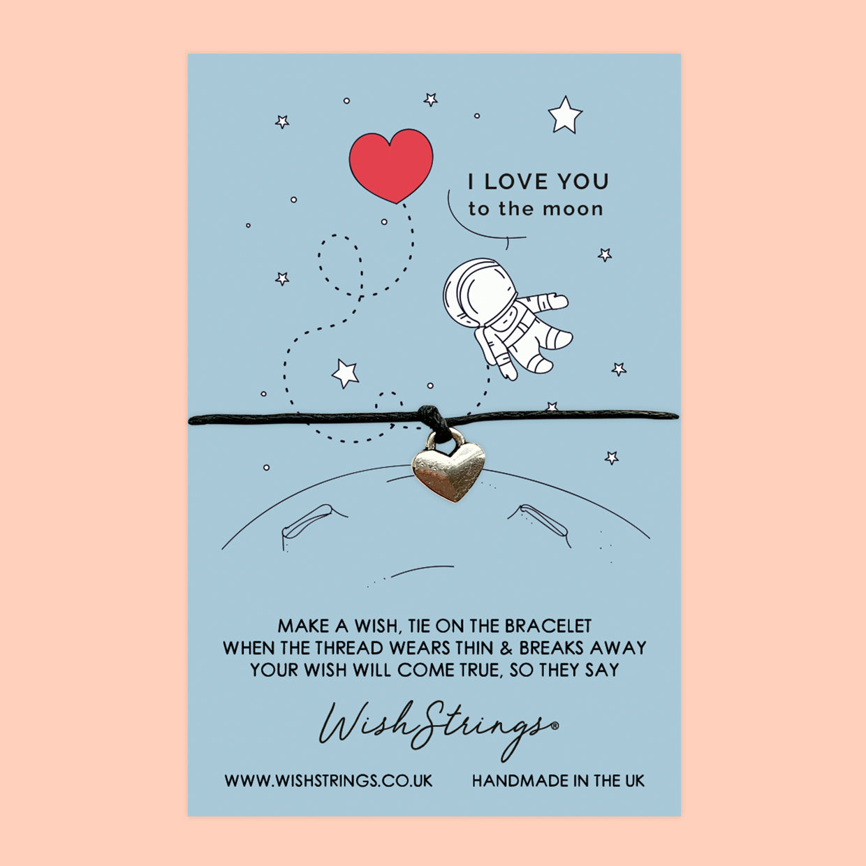 To the Moon Wish Bracelet – Handmade Wax Cord Birthday Wish Bracelet With Gift Card