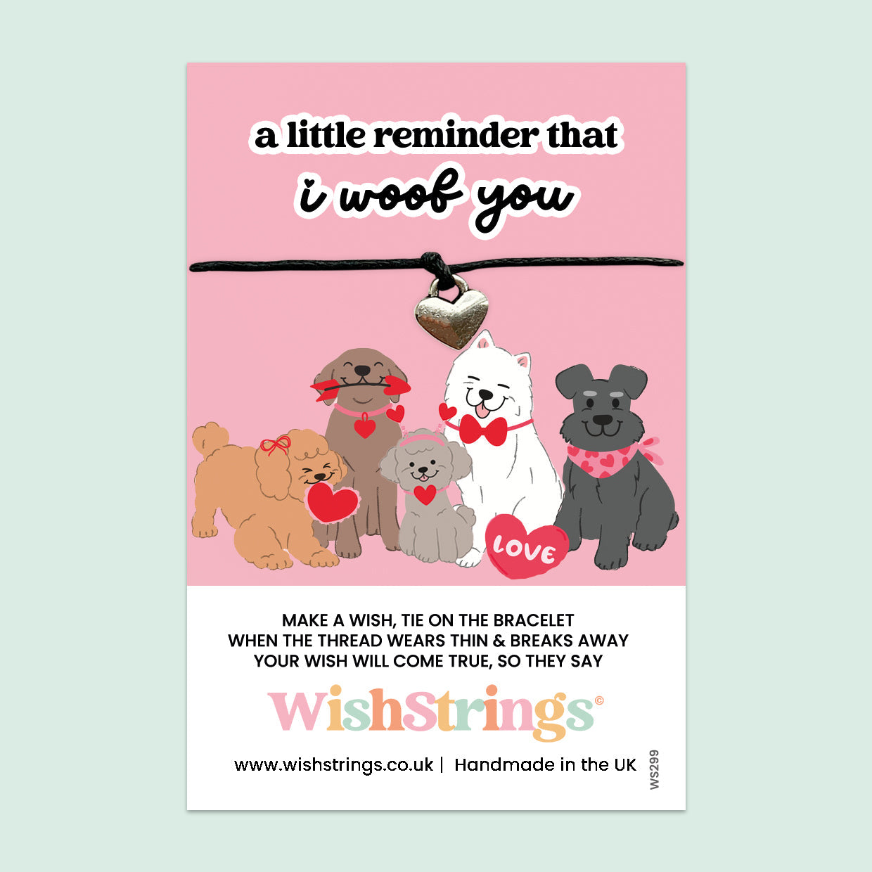 WishStrings Dog Bracelet – Handmade Wish Bracelet With Paw Print Card | Dog Lover Gift
