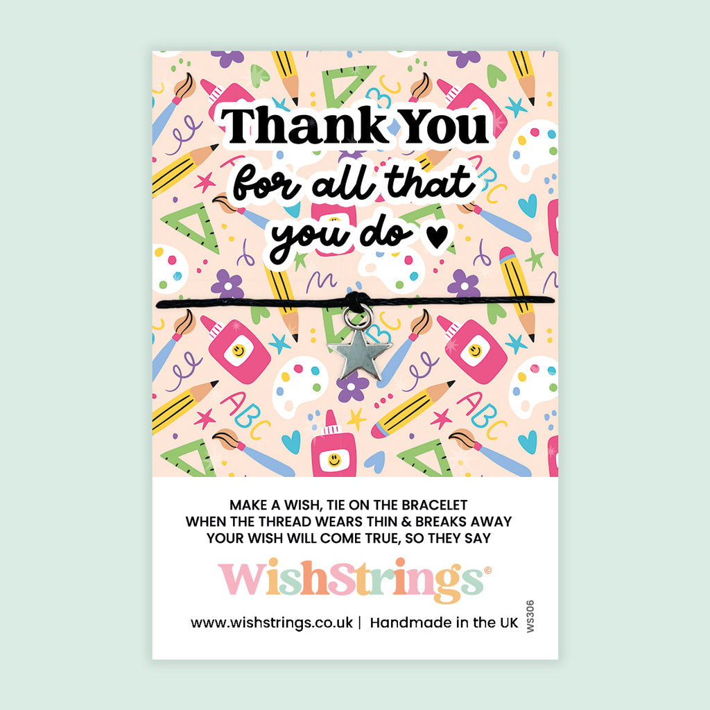WishStrings Thank You Bracelet – Handmade Teacher Appreciation Gift | School Themed Card