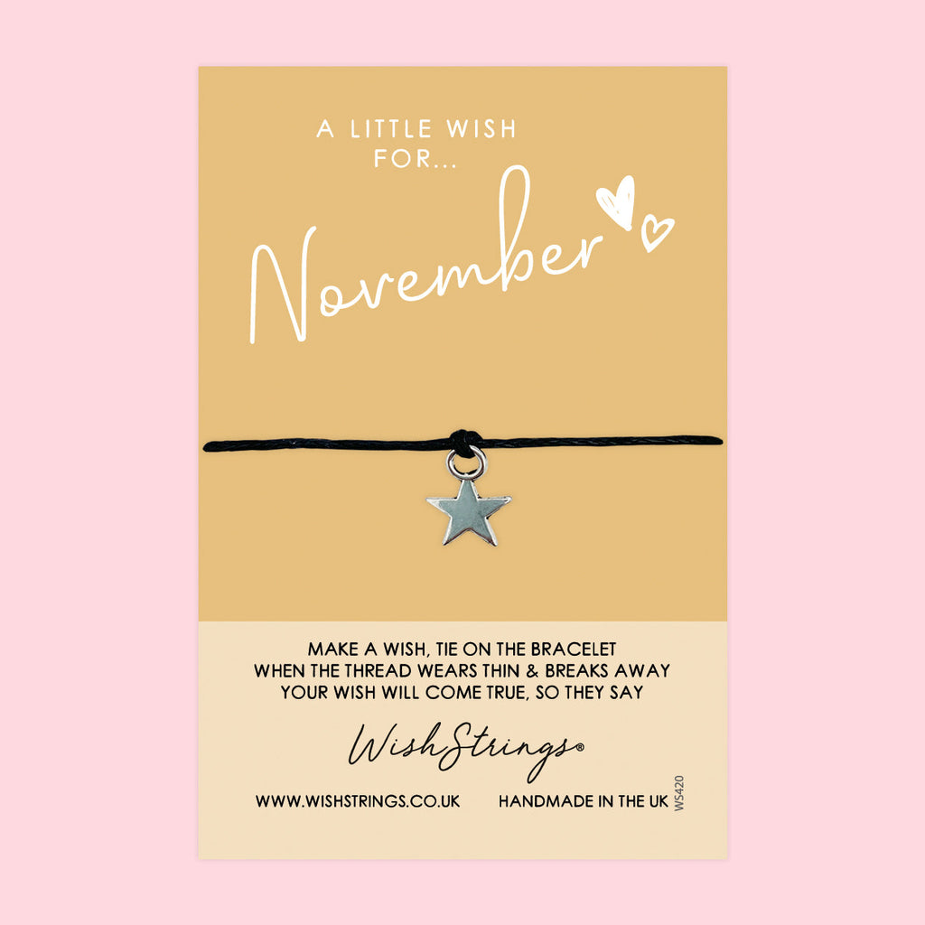 November Birth Bracelet – Handmade Wax Cord Bracelet | Personalized Wish Card Gift