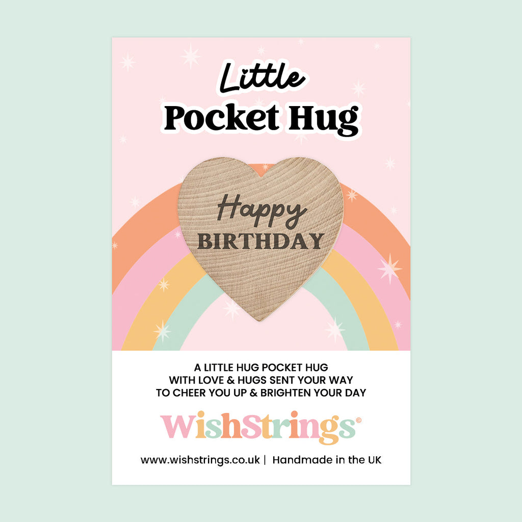 WishStrings Pocket Hug – Happy Birthday Heart Token Gift | Letterbox Keepsake | Thoughtful Birthday Present for Friends & Family | Handmade in the UK