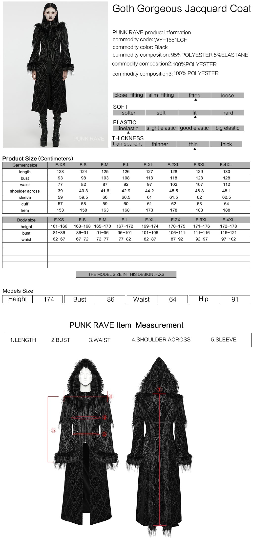 Punk Rave Morrigan Goth Gorgeous Jacquard Coat - Black