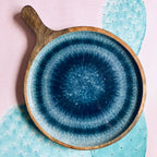 Large Mangowood Serving Tray Platter Patterned Gradient Resin Blue 39.5cm