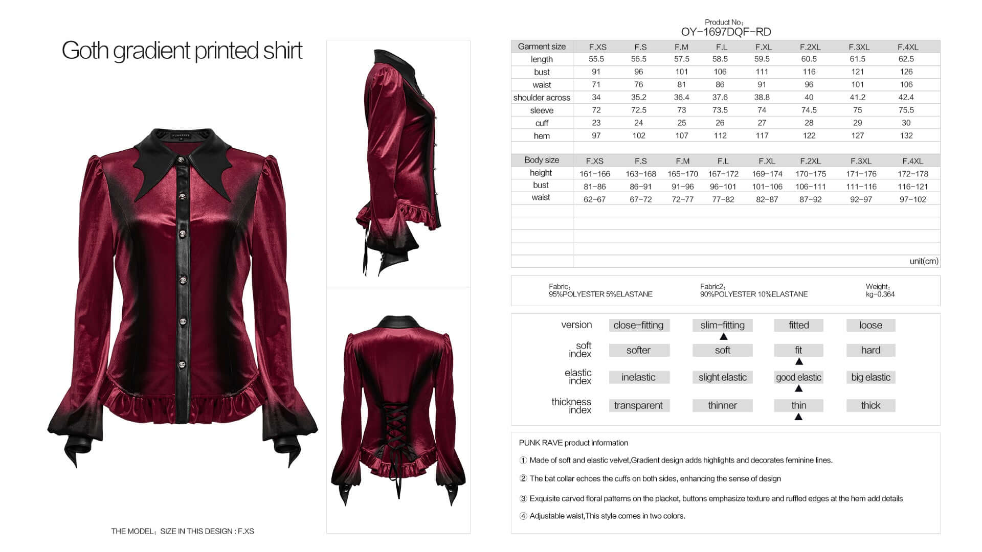 Punk Rave Fawn Gradient Printed Shirt in Red