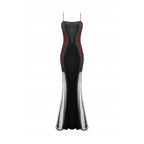 Dark in Love Lilith Red & Black Mesh Panel Goth Gown