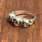 Alternative Gothic Biker Triple Skull Band Ring Silver Tone Halloween Pirate Ring - Various Sizes