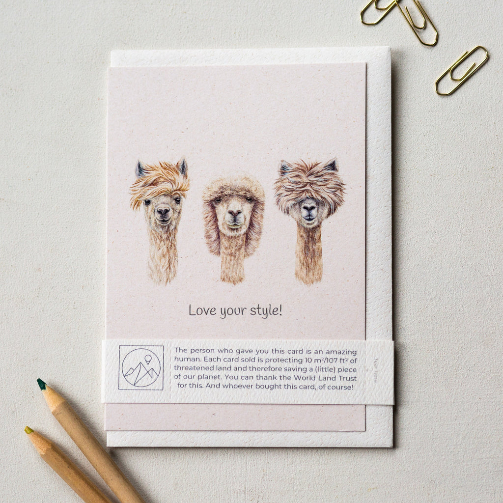 Animal Lover Charity Greeting Card Alpacas 'Love your style' card