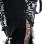 Vixxsin Runa Distressed Denim Maxi Skirt – Black Stonewash