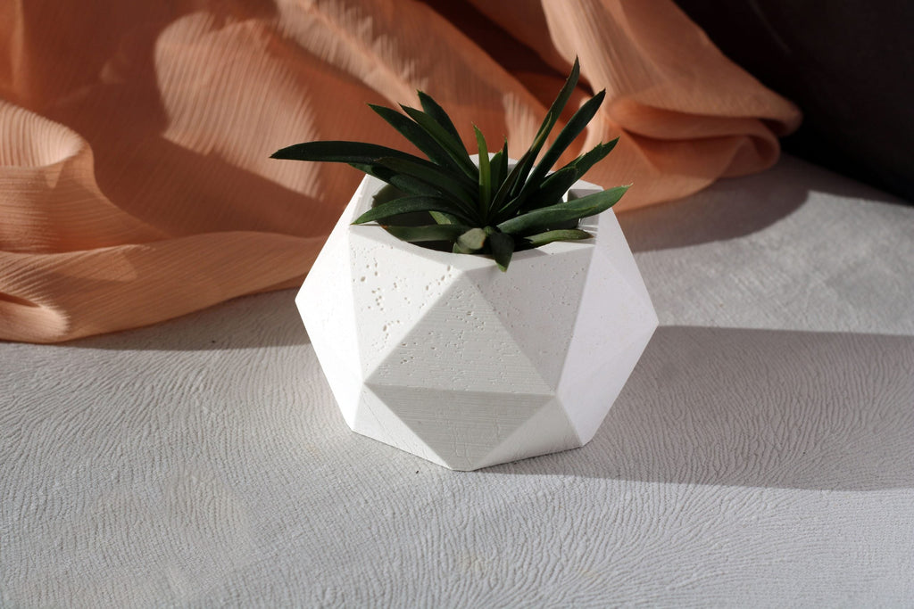 WHITE CONCRETE POLYGONAL POT Default Title