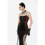Dark in Love Lilith Red & Black Mesh Panel Goth Gown