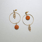 Kara Wooden Disc Botanical Hoop Earrings