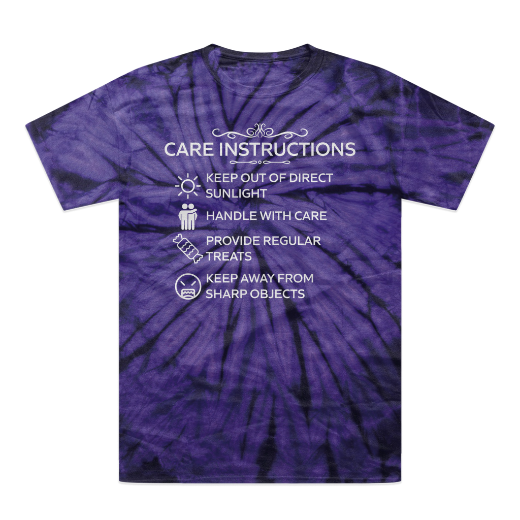Care Instructions | White Print Tonal Spider Tie-Dye T-Shirt Purple Unisex