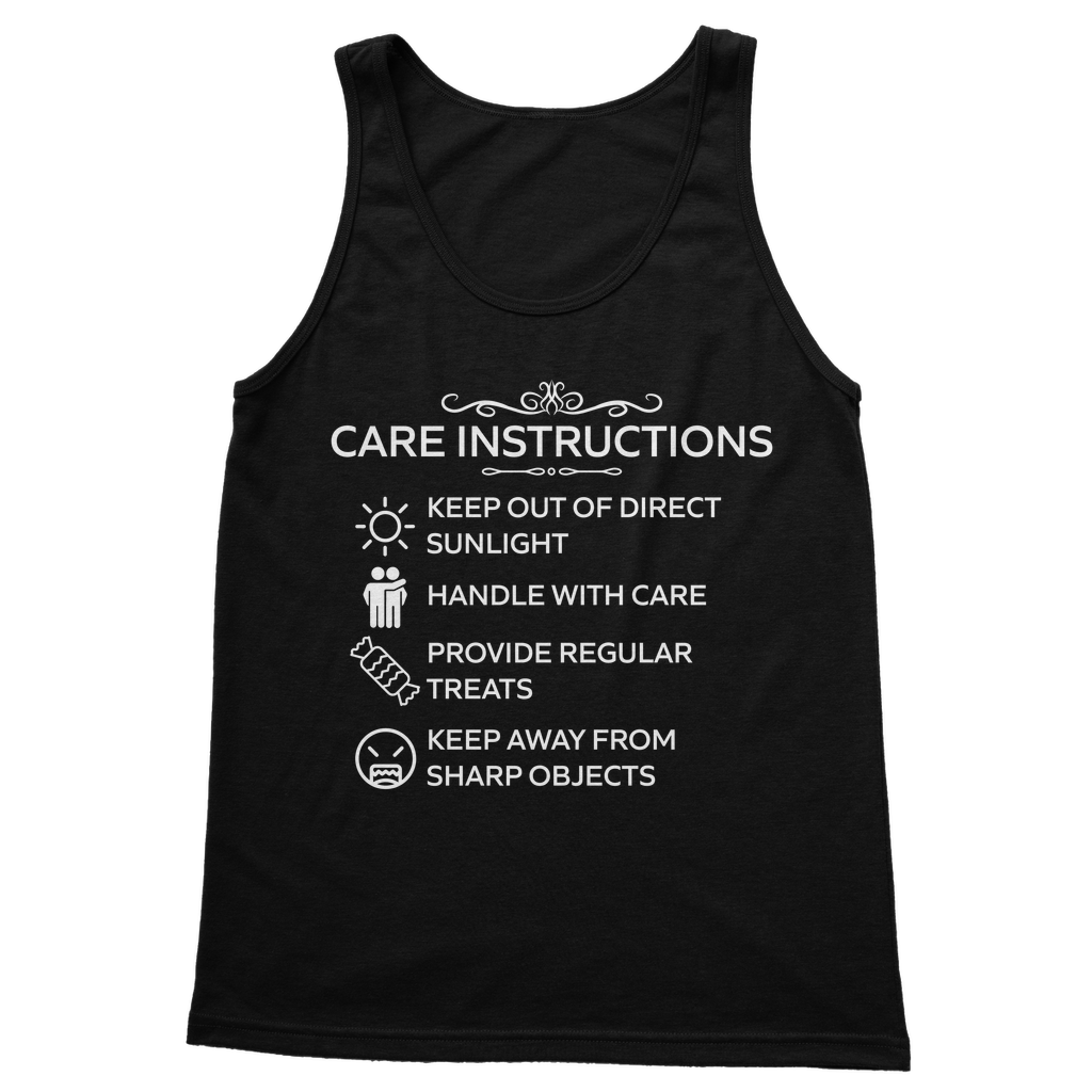 Care Instructions White Print Ladies Vest Top | Fitted Cotton Tank Black