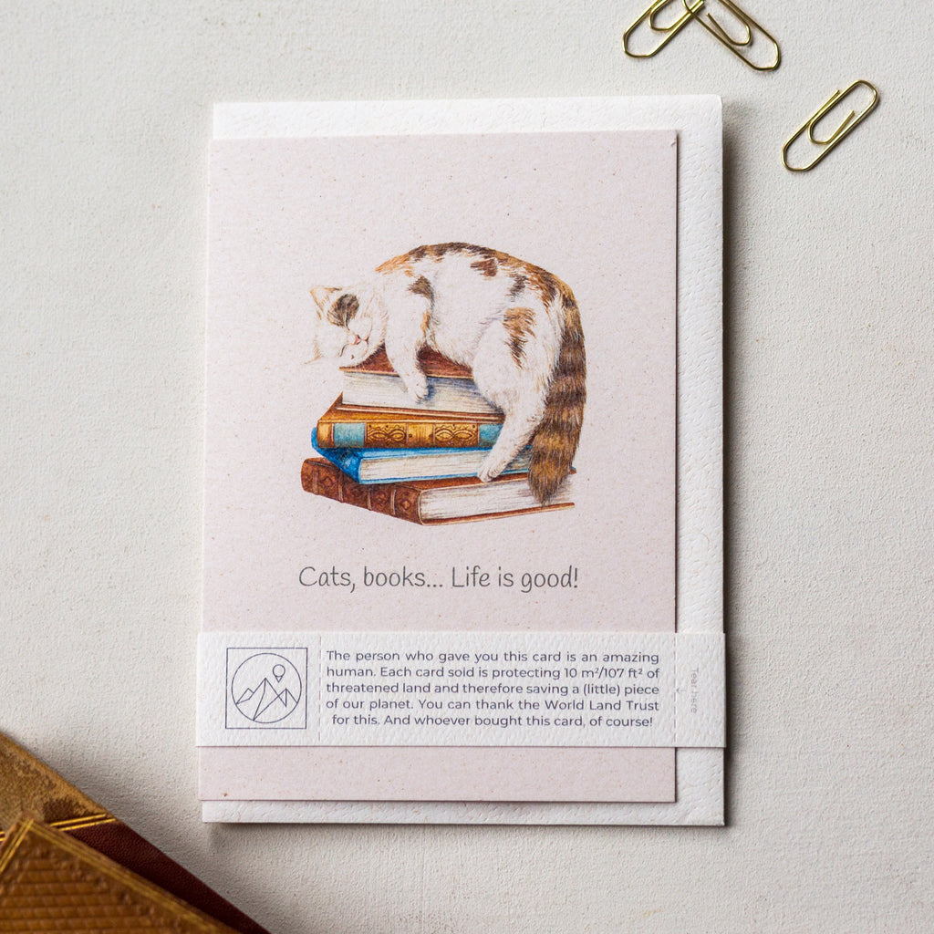 Animal Lover Charity Greeting Card Cat & Book Lover's card