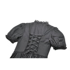 Dark in Love Belladonna Lace-Up High Collar Puff Sleeve Goth Dress in Black