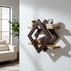 Handmade Geometric olive wood Floating Shelf