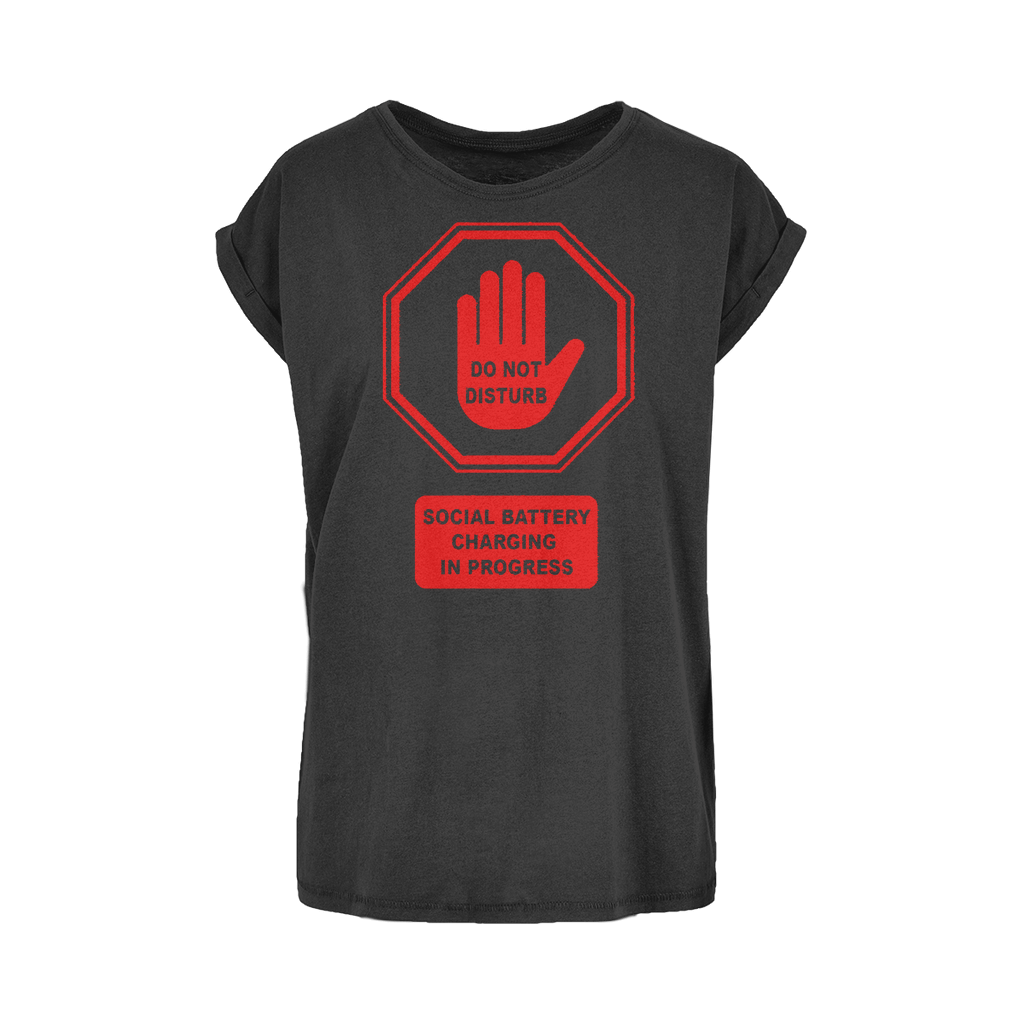 Do Not Disturb - Red Print Women's Extended Shoulder T-Shirt XS-5XL Black Womens
