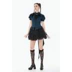 Dark in Love Gothic Academy Striped Puff-Sleeve Blouse