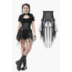 Dark in Love Draven Layered Mesh & Faux Leather Waist Cincher Skirt