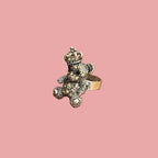 Diamante Teddy Bear Ring Silver Tone - Adjustable Size N Rose