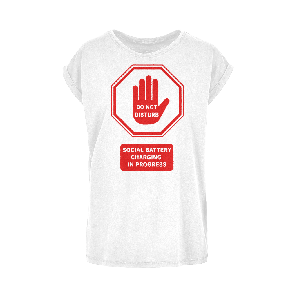 Do Not Disturb - Red Print Women's Extended Shoulder T-Shirt XS-5XL White Womens