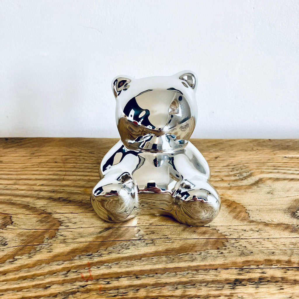 Mini Novelty Retro Teddy Bear Piggy Bank Silver 8.5cm Unique Gift