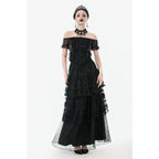 Dark in Love Morticia Gothic Velvet & Lace Skirt in Black
