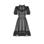 Dark in Love Belladonna Lace-Up High Collar Puff Sleeve Goth Dress in Black