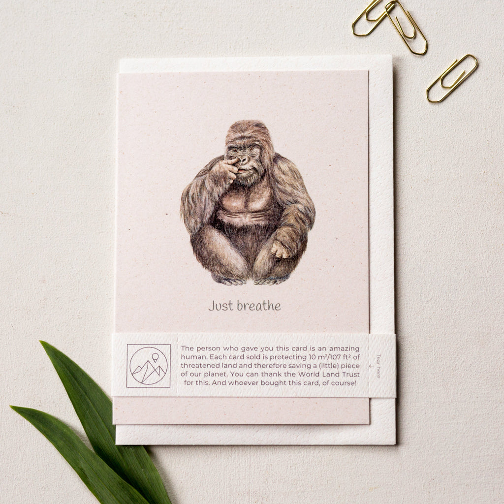 Animal Lover Charity Greeting Card Gorilla 'Just breathe' funny card