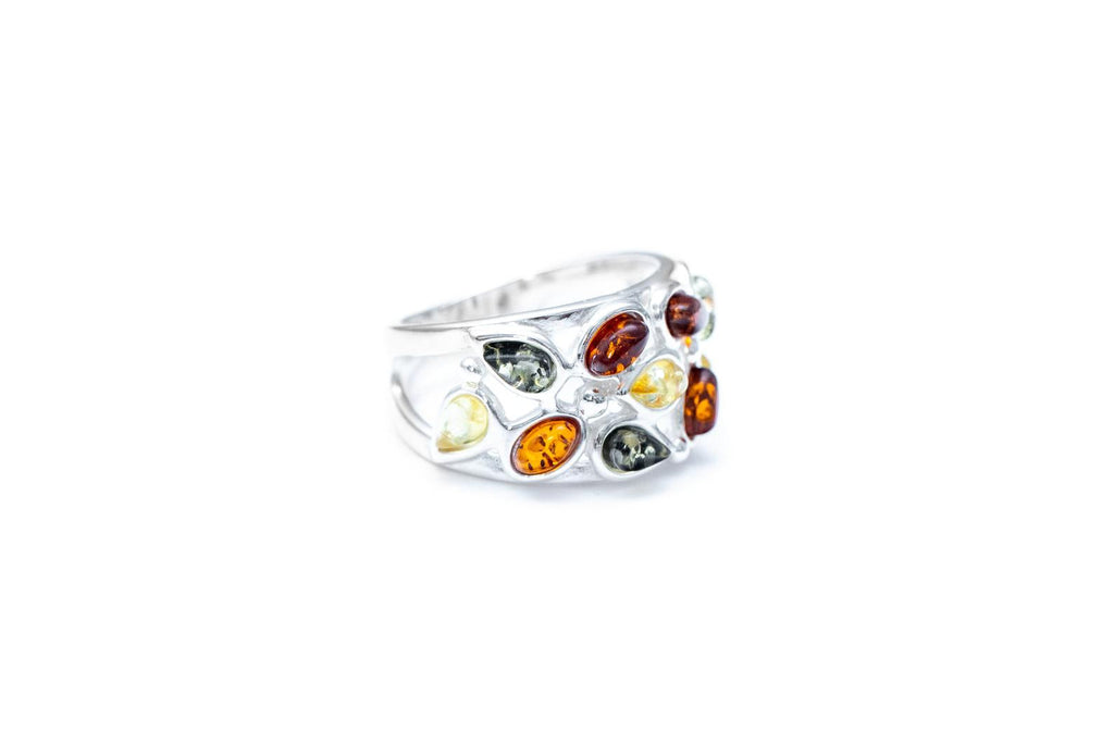 Floral Multicolour Amber Cuff Ring