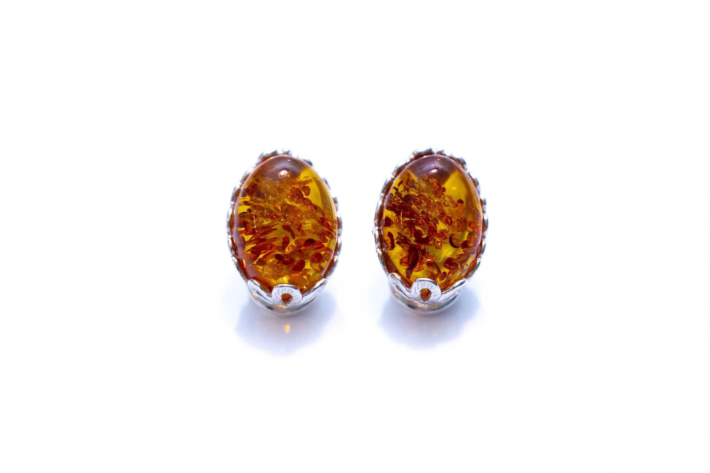 Floral Frame Oval Amber Clip On Earrings