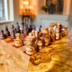 Handcrafted Olive Wood Chess Set – Premium Flat Wooden Chess Board in Red & Black (Multiple Sizes Available)