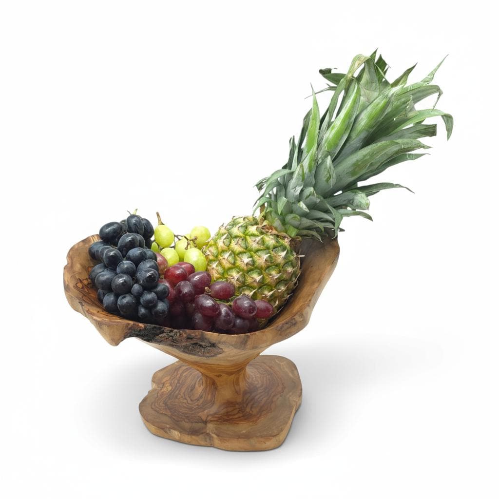 Rustic olive wood basket fruit , master piece, centrepiece