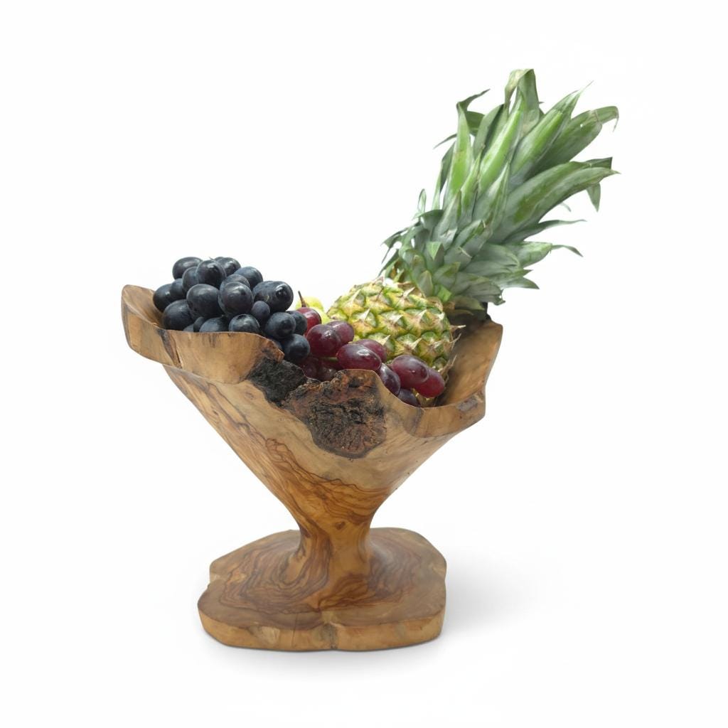 Rustic olive wood basket fruit , master piece, centrepiece