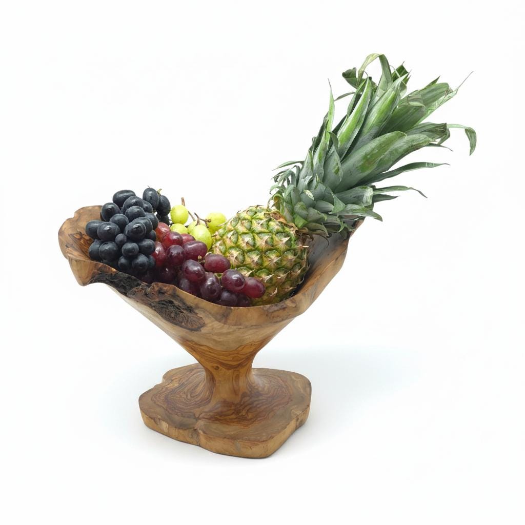 Rustic olive wood basket fruit , master piece, centrepiece