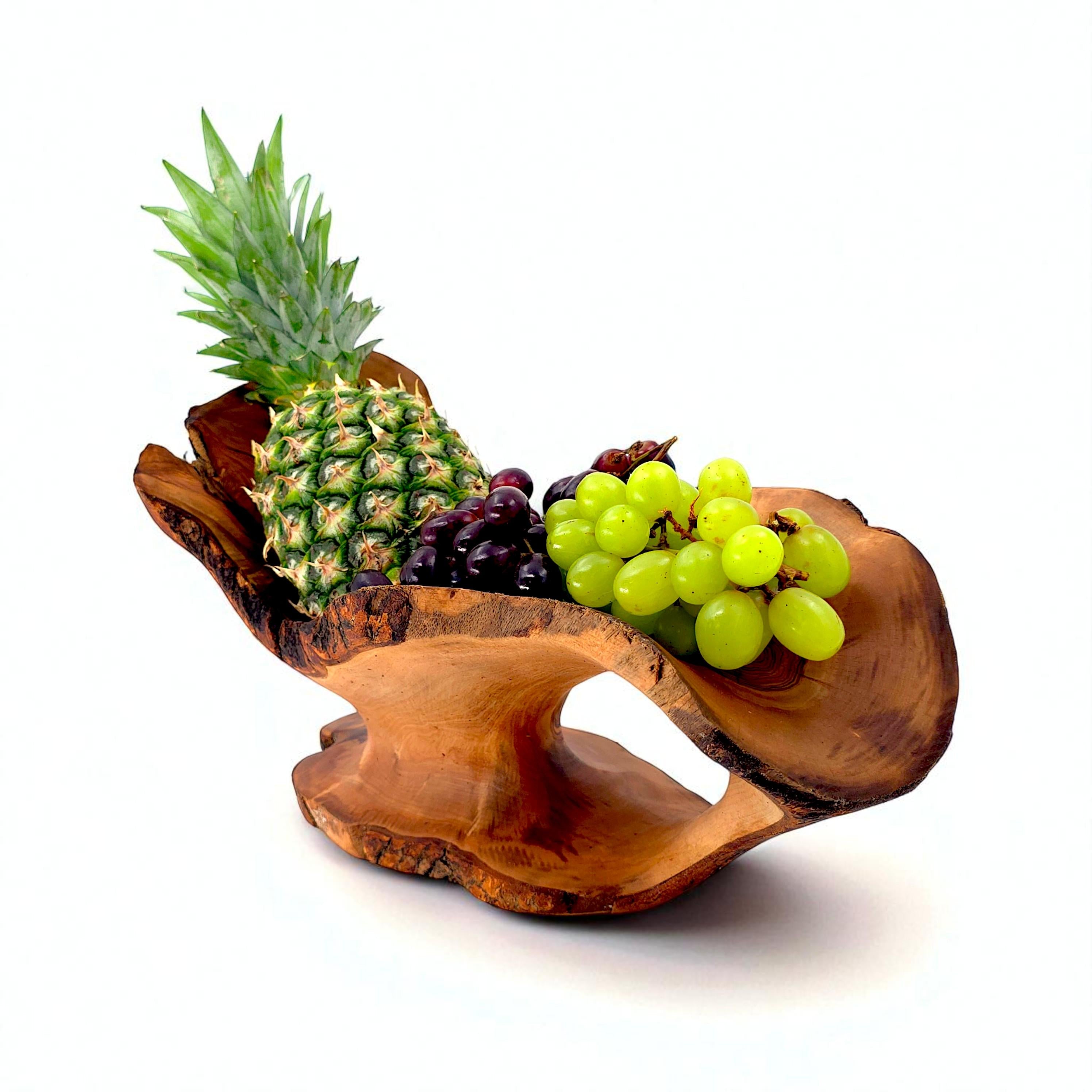 Rustic olive wood basket fruit , master piece, centrepiece