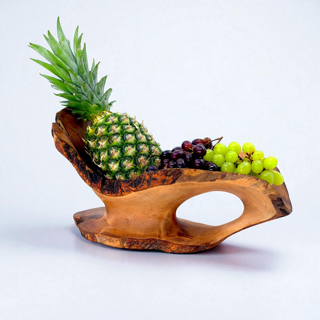 Rustic olive wood basket fruit , master piece, centrepiece