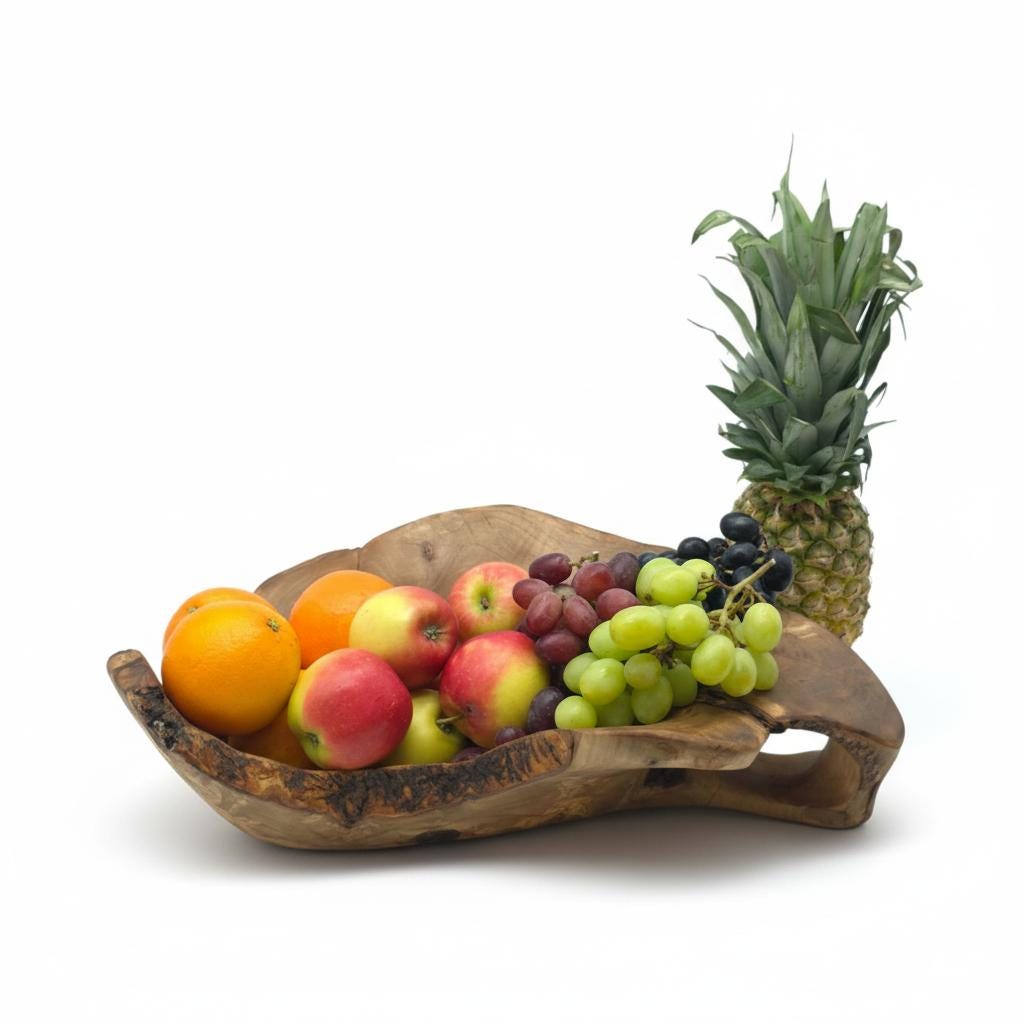 Rustic olive wood basket fruit , master piece, centrepiece