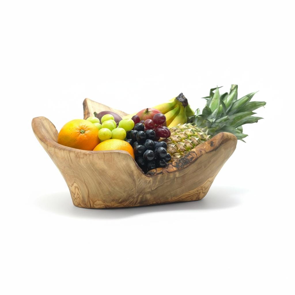 Rustic olive wood basket fruit , master piece, centrepiece