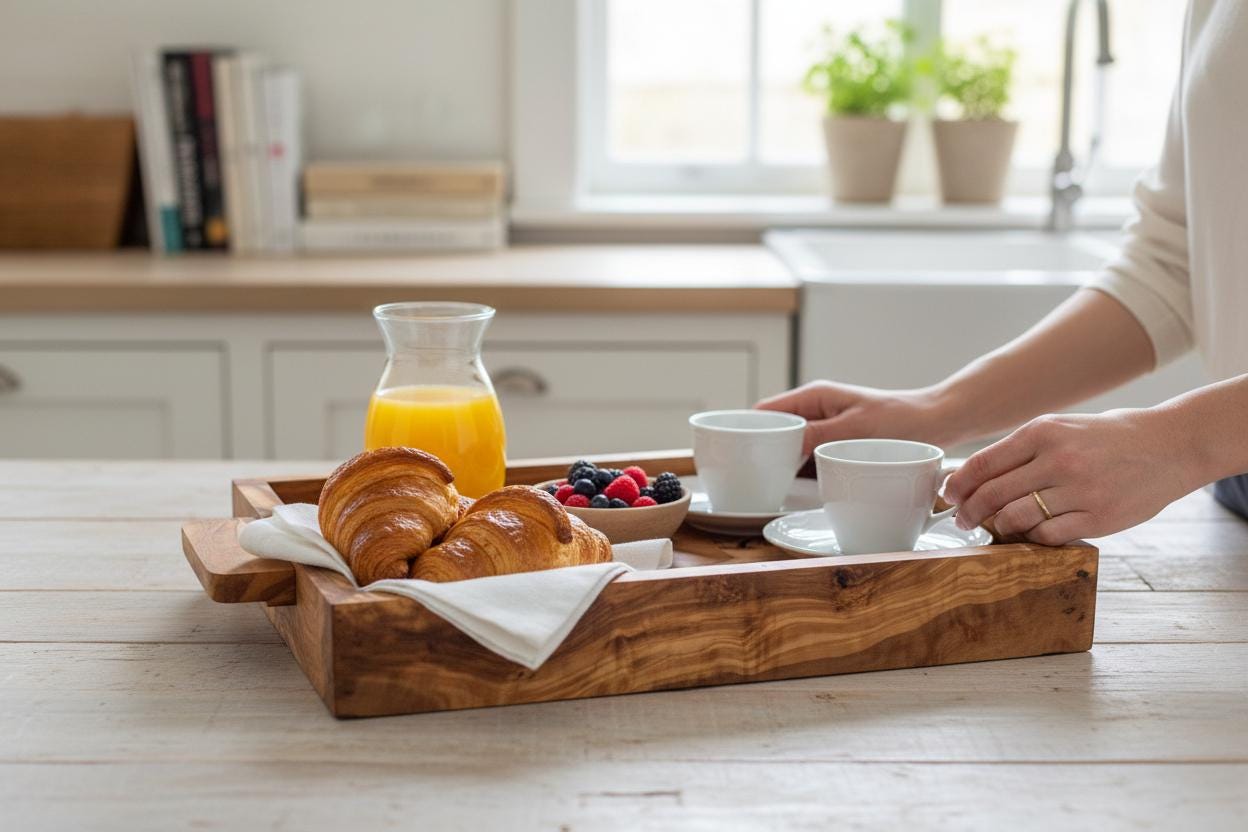 Luxury Handcrafted Olive Wood Tray | Rectangular Serving Board with Handles